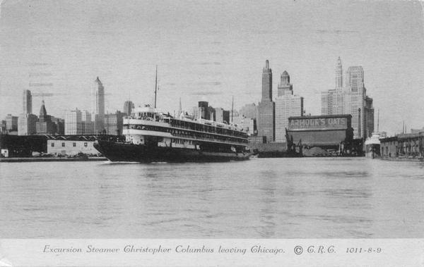 Schlitz Beer Sign Steamship & Tugboat Chicago River c1900 Historic Photo Print